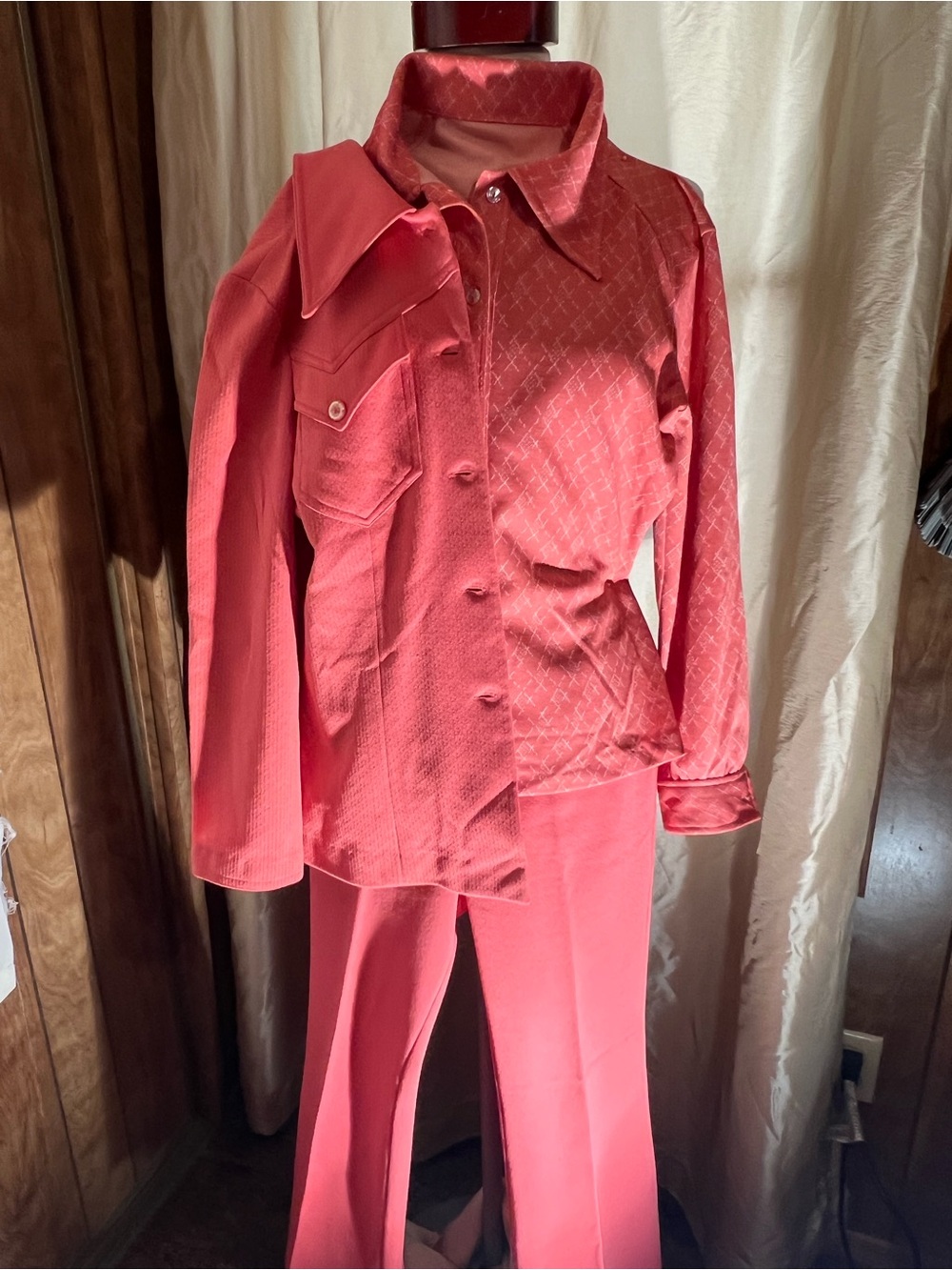 Coral Pink 3-Piece Jacket, Pants and blouse.